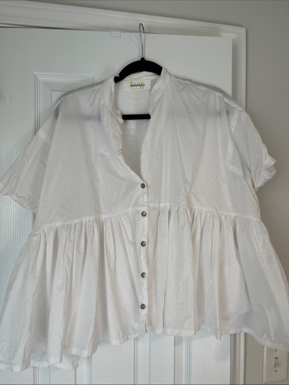 Ottod’Ame White Short-Sleeve Button-Front Peplum Top - White